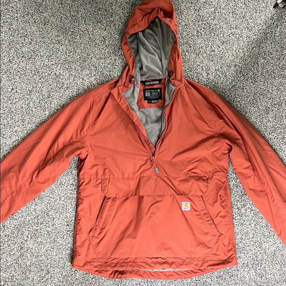 Carhartt Rust Orange Hooded Rain Jacket